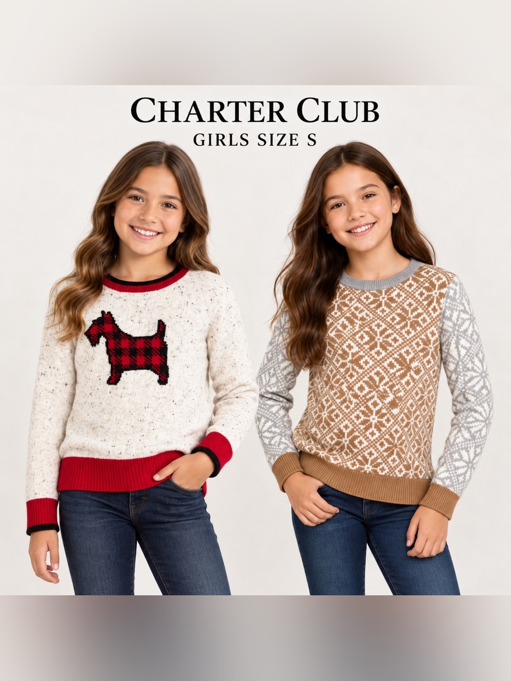 Charter Club Girls Size S Sweater Bundle of 2 | Scottie Dog & Fair Isle holiday